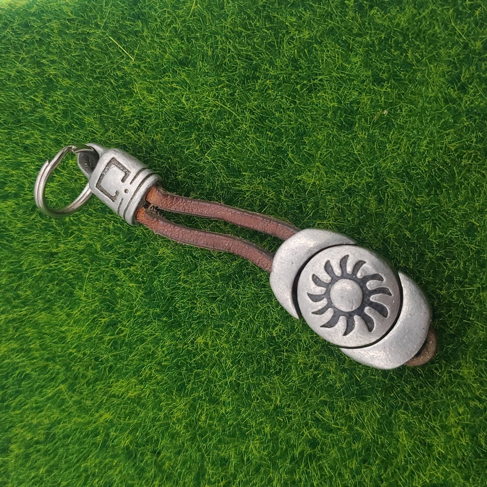 Native American Keychain Tribal Sun Overflow Leather And Silver